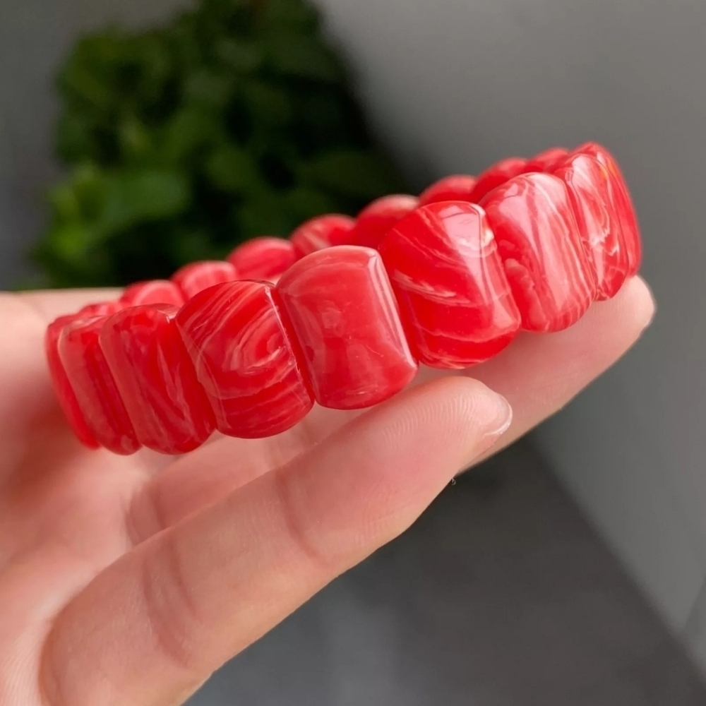15x10.5mm Natural Rose Rhodochrosite Argentina Gemstone Beaded Stretch Bracelet